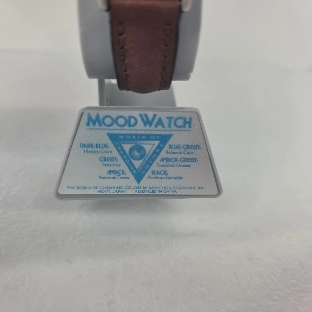 VTG 80s Davis Liquid Crystals Mood Watch Color Changing Face Brown Leather NOS